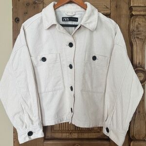 Zara Ivory Corduroy Cropped Shacket Shirt Jacket Overshirt Jacket XL Ecru Boxy